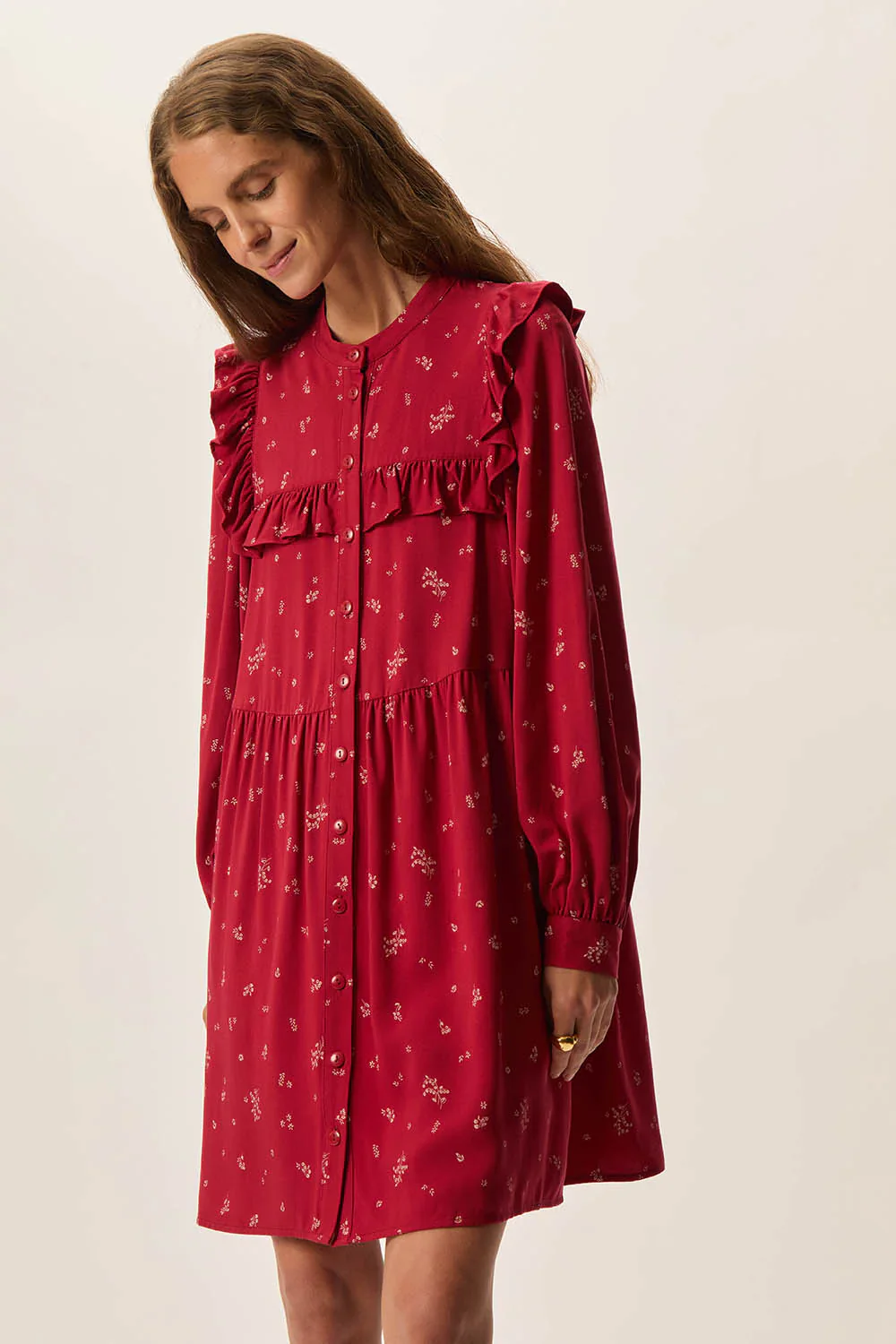 Abito Des Petits Hauts rosso con frill - immagine 5